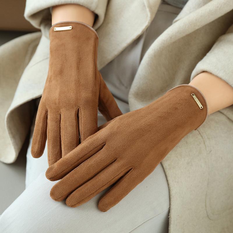 Women Touch Screen Gloves Autumn Winter Keep Warm Mittens Thin Cashmere Solid Cycling Drive Suede Fabric Elegant Windproof New