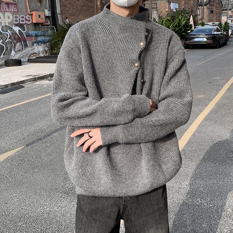 

Men s Sophisticated Half-High Neck Button-Up Heavyweight Winter Sweater M темно-сірий