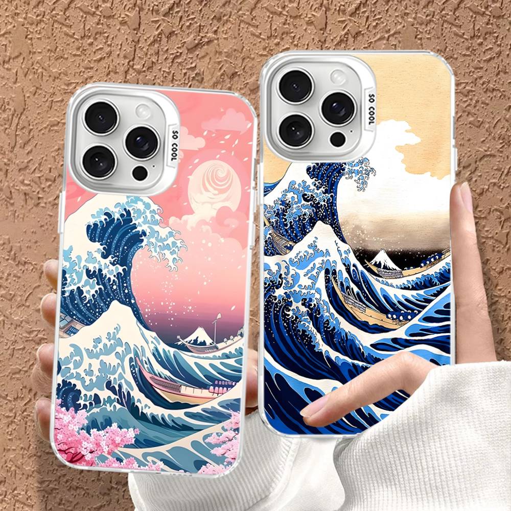 Kanagawa Great Wave Anime Phone Case Color Silver Shell For IPhone 17 16 15 14 13 12 11 Pro Max Plus