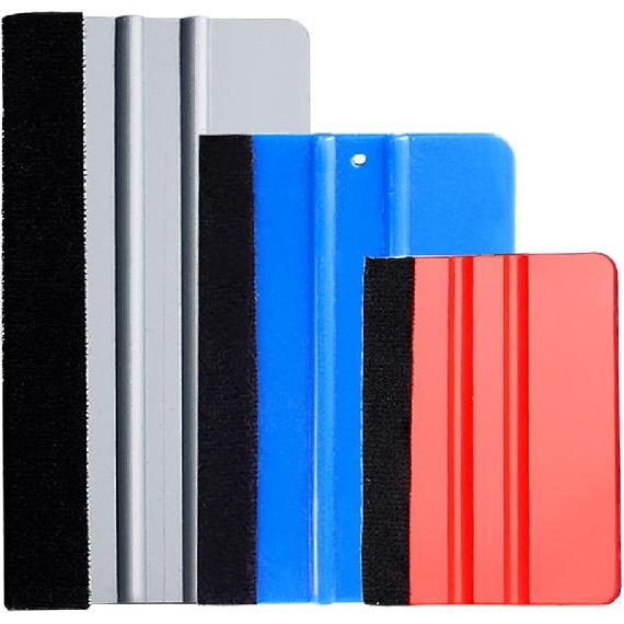 3 Pcs Vinyl Wrap Squeegee Of Different Sizes, Felt Squeegee Vinyl Scraper Tool, 3 Size Vinyl Wrap Squeegee Applicator Tool For Window Tint, Red/Blue/Light Gray