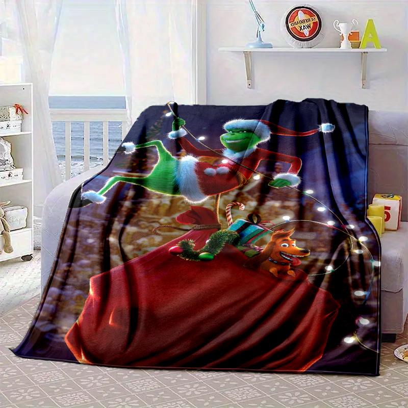 Green Monster Christmas Spirit Blanket Flannel Blanket for Bed, Sofa, Camping, Hiking, Picnic Essentials, Gift for Family Fan Gifts