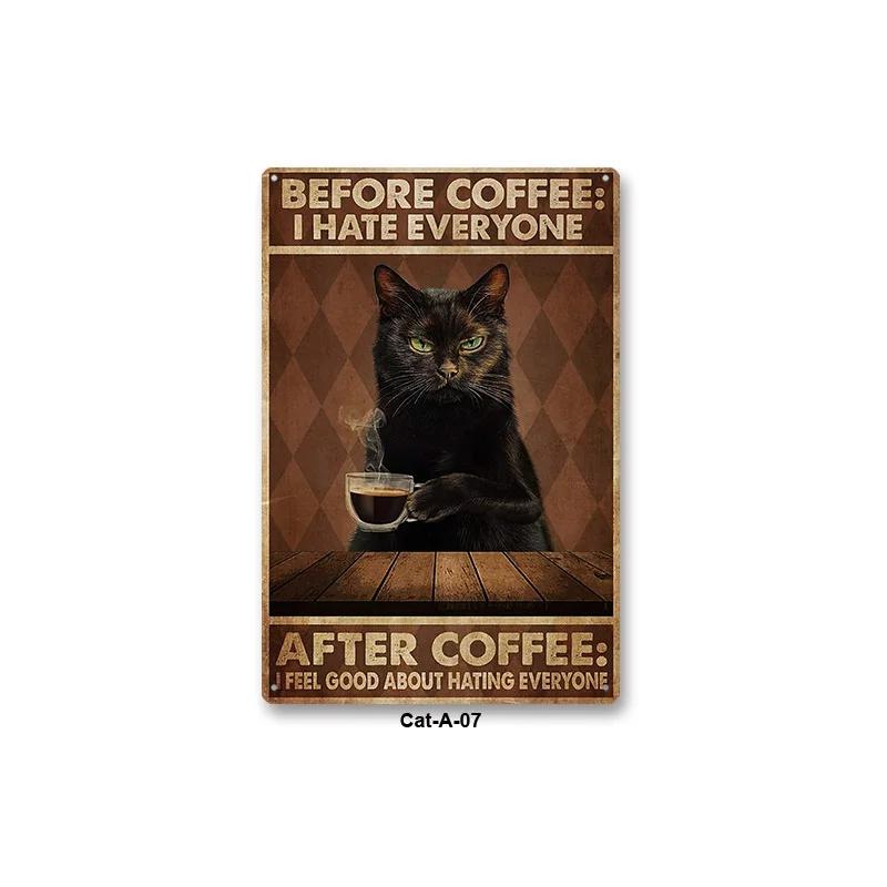 Metal Tin Sign Vintage Anime Animal Black Cat Poster Shabby Wall Plate Signs Crafts Garage Home Decor Plaques Tinplate Painting