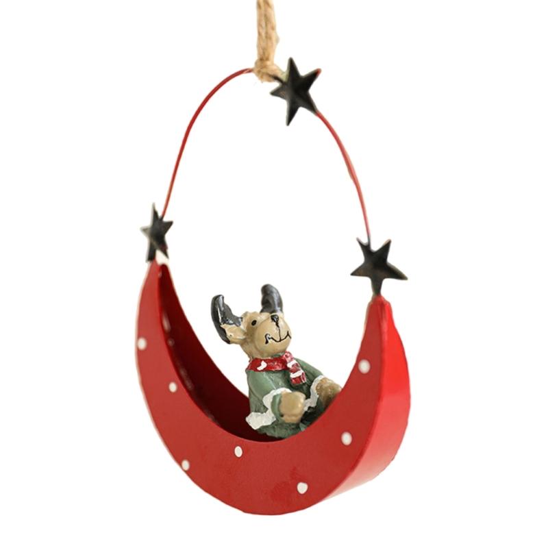 Artistic Iron Moon Boat Hanging Decors Eye Catching Iron Moon Boat Christmas Hanging Decoration for Festival Ambiances