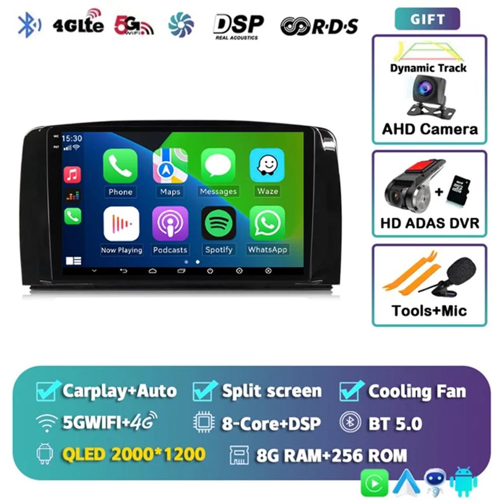 Android 14 QLED Car Radio Carplay Multimedia GPS Player BT For Mercedes Benz R Class R300 R350 R280 R320 R500 W251 2007 - 2011