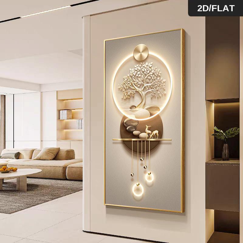 One Modern Abstract Tree of Life Wall Decoration - Elegant Golden Trees, a Tranquil 2D Flat-print Frameless Painting for Living
