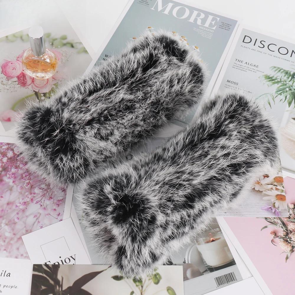 New Brand Women Real Natural Rabbit Fur Mittens Winter Warm Fluffy Lady Real Rabbit Fur Gloves Knitted Good Elastic Fur Glove