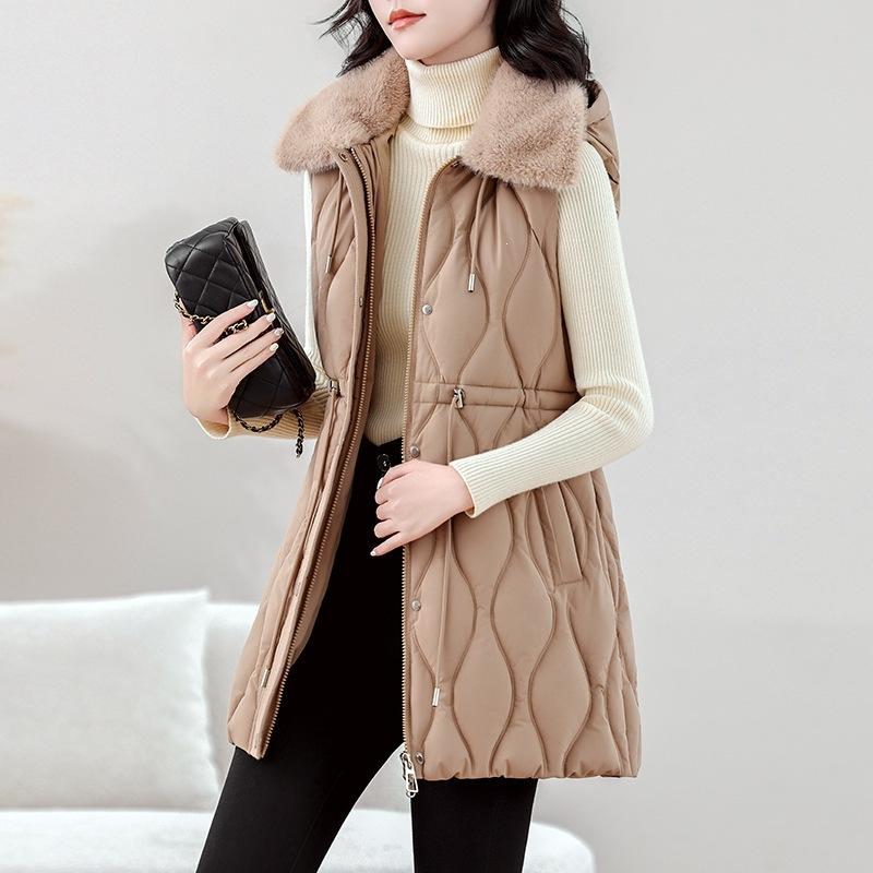 Wear a vest for women's medium and long autumn and winter new products, slim down cotton clothes, vest jackets, thickened vests