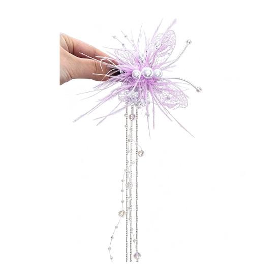 Women Hairpin Imitation Pearl Feather Butterfly Decor Hair Clip with Beads Tassel Sweet Hair Accessories фиолетовый