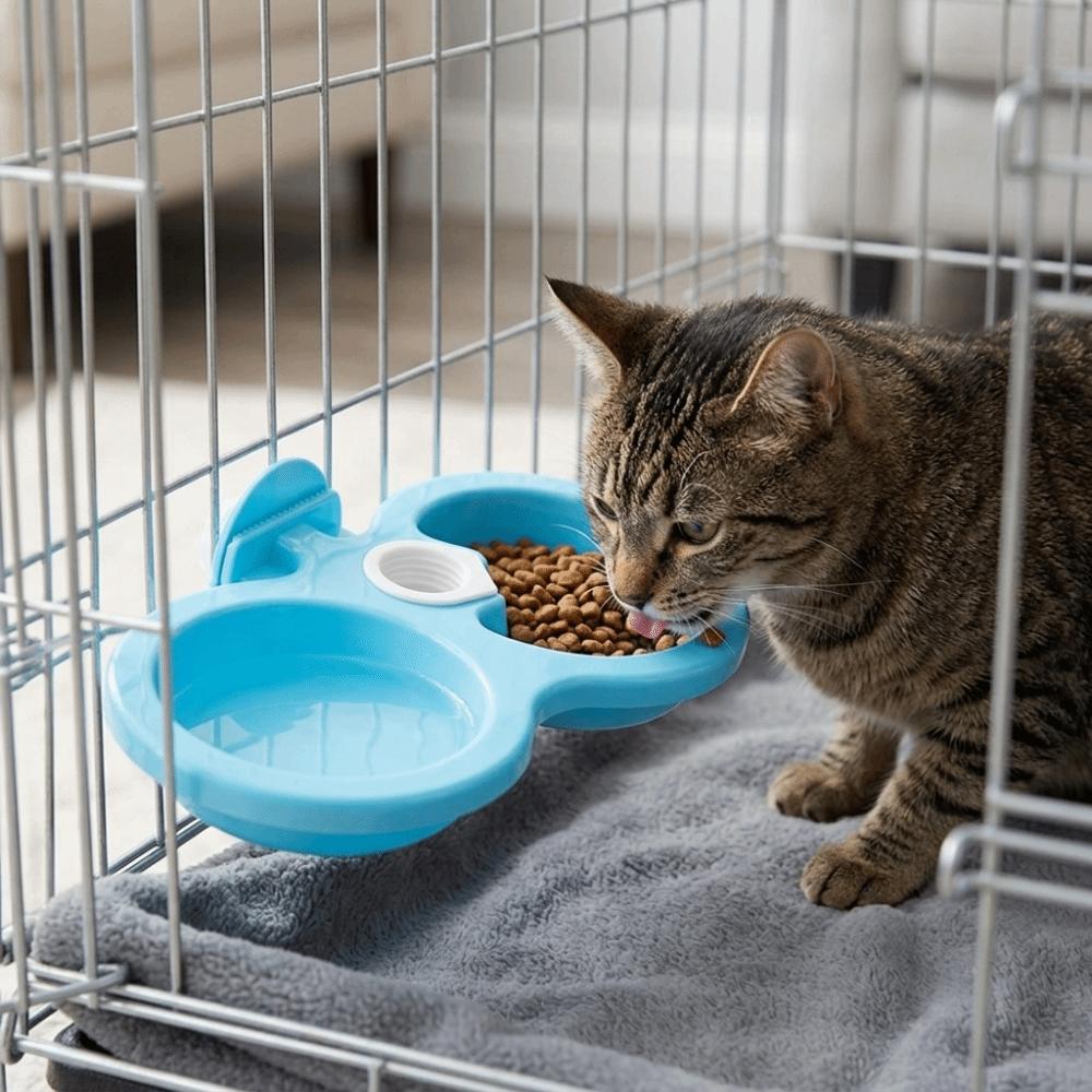 Durable Polymer Hanging Pet Bowl Double Compartment Double Bowl Anti-spill Pet Feeder Cage Use синий