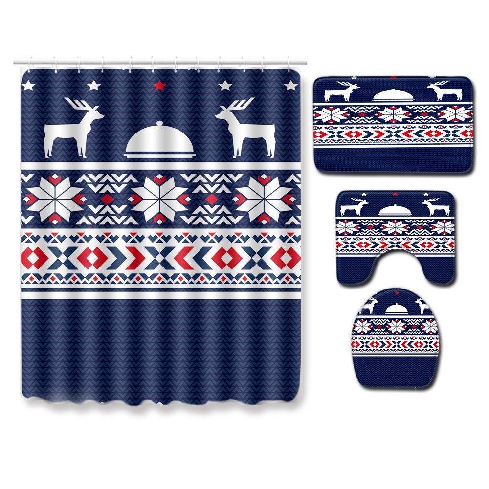 Hot Christmas Bathroom Shower Curtain Four-Piece Combination Floor Mat Bathroom Water-Absorbing Non-Slip Door Mat Carpet