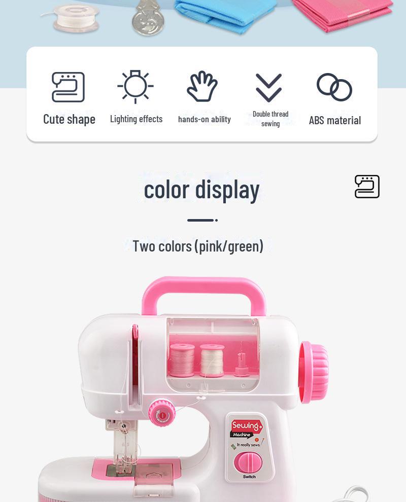 Elektrische Doppelfaden-Nähmaschine zum Selbermachen für Kinder: Simuliertes leichtes Kleingerät zum Nähen im Haushalt, ideales handgefertigtes Spielzeug für Mädchen.