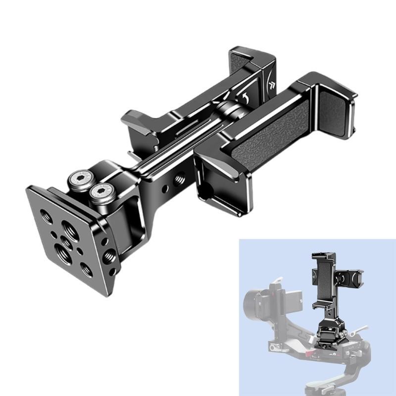 Phone Tripod Mount Adapter with for Arca Base Cold Shoes 3/8in 1/4in Screw Hole 360 Degree Rotatable Double Phone Clip