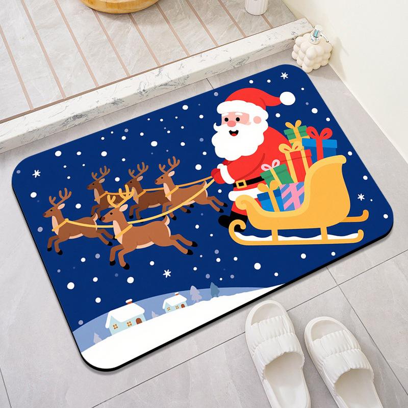 Christmas Diatomaceous Earth Bath Mat—Quick-Drying, Non-Slip Shower Mat for Bathroom Entrances