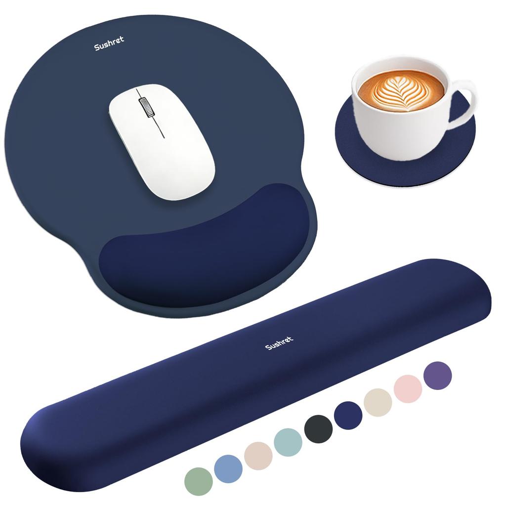 Sushret Wrist Rest Mouse Pad Wrist Memory Palm Ergonomic Suitable for Office and Cute Design 3-Piece Set Support, Foam, Gel-Filled Rest, Non-Slip,