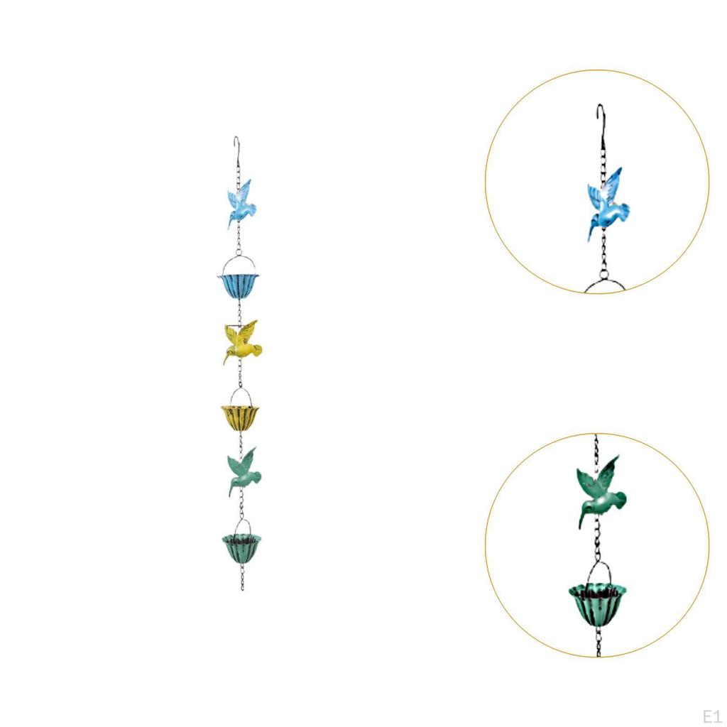 Rain Chain Rainwater Catcher Decorative 240cm Iron Retro Gutter Adapter Birds On Cups for
