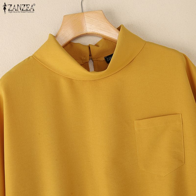 ZANZEA Women Loose Casual Stand Collar Summer Half Sleeve Blouse