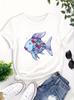 Polyester 100% Lady Rainbow Scale Fish Teacher T-shirt Nostalgic Design Featuring "Kindness" Print Short-sleeved Round-neck Summer