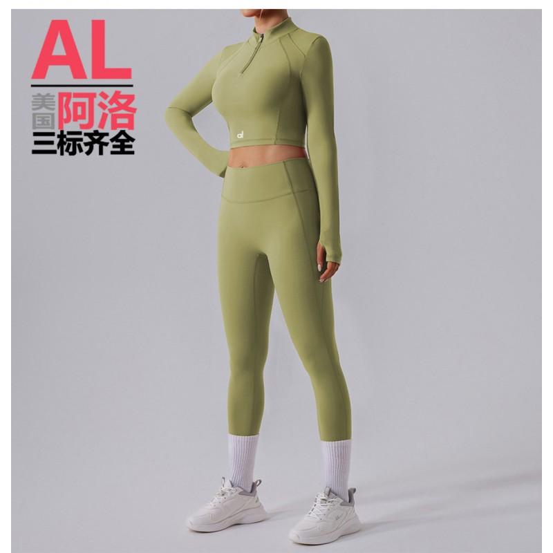 AL Alo Pnalo Yoga Set Womens Half-Zip Long Sleeve Crop Top High Waist Leggings Shorts Gym Workout Fitness Activewear
