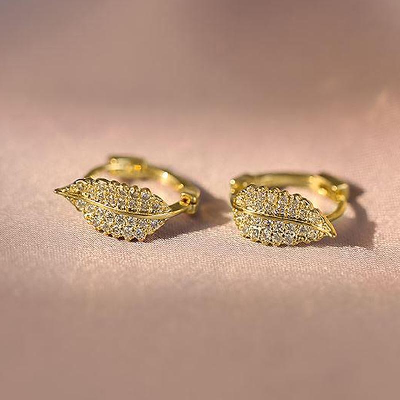 

Huitan Leaf Earrings for Women Gold Color Cubic Zirconia Circle Earrings Exquisite Female Accessories Wedding Hot Trendy Zircon