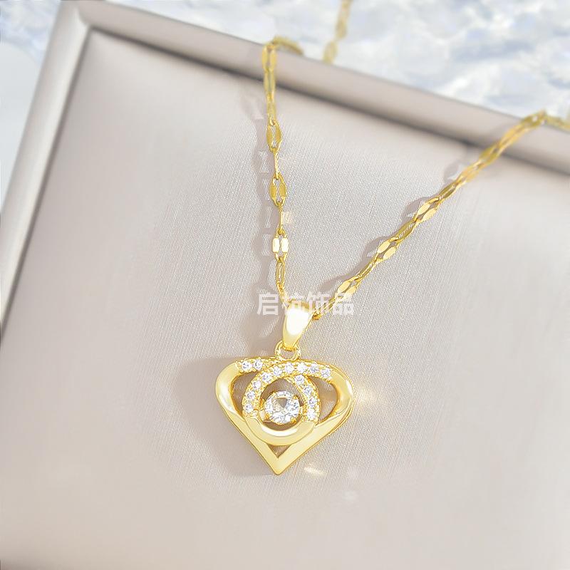 Wind Smart Love Necklace Women'S Fresh Simple Versatile Temperament Slightly Inlaid Pendant