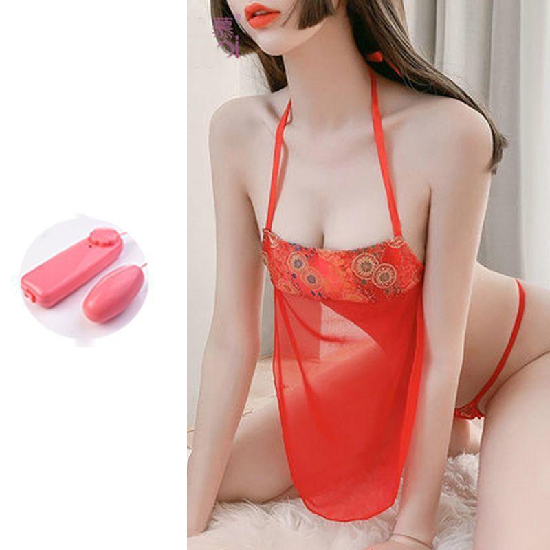 Sexy Open underwear women's court nightgown Chinese demeanor ancient large size perspective suit sexy taste temptation belly pocket