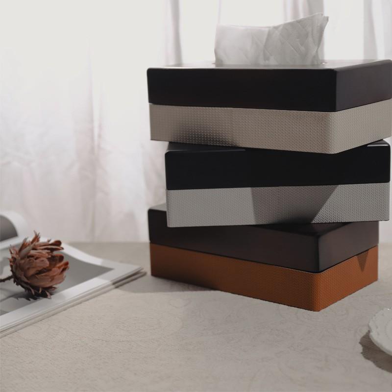 Modern Minimalist Wooden Tissue Box With Leather Accent Magnetic Lid Home Hotel Bathroom Decor