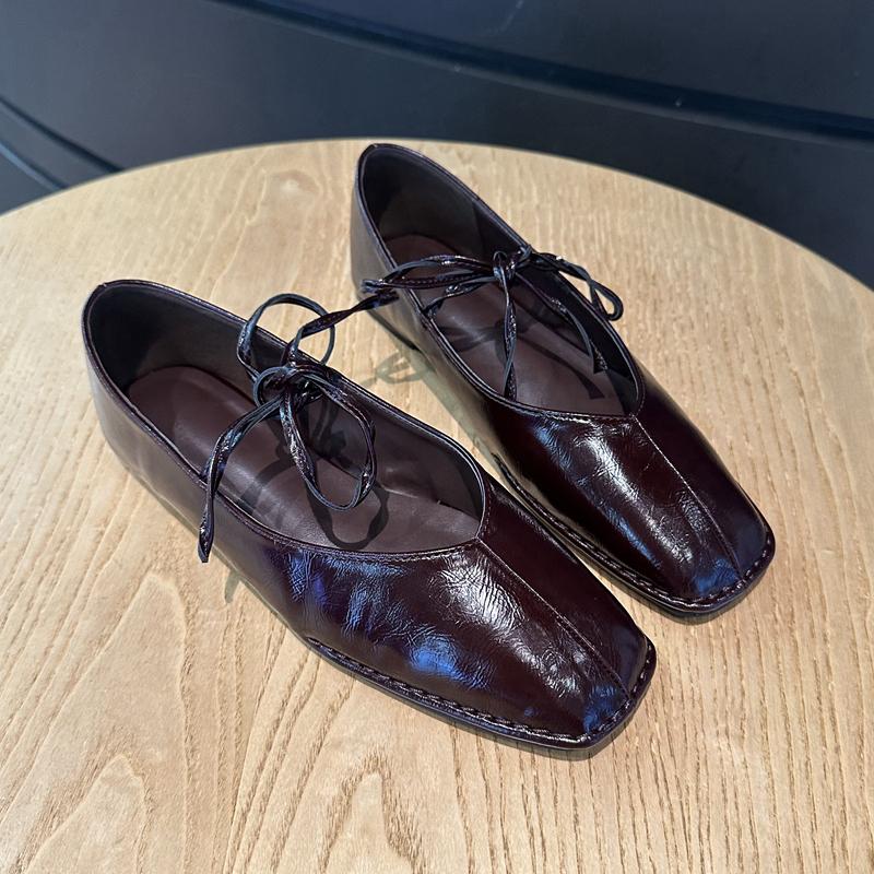 Fashion SUOJIALUN Big Size 35-41 Women Vintage Flats Shoes Leather Lace-Up Low Heels 2025 Shoes Classic Suqare Toe Casual Loafers
