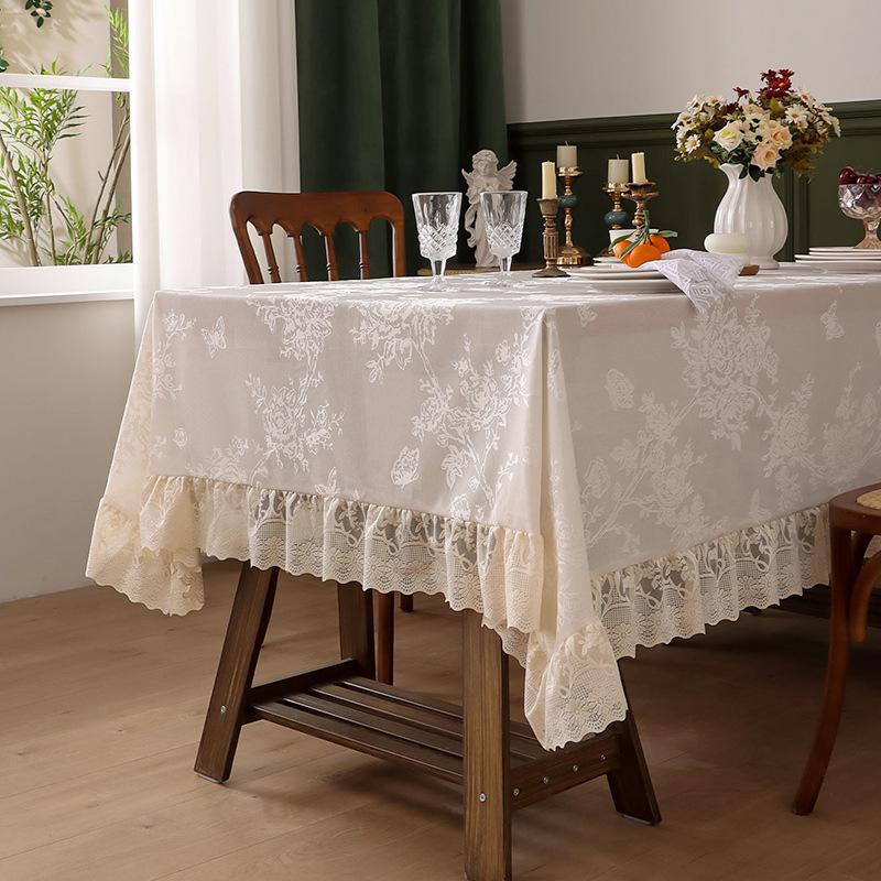 Thickened Lace Tablecloth French Retro Ruffle Edge Dining Table Mat High-End Rectangular Tablecloth