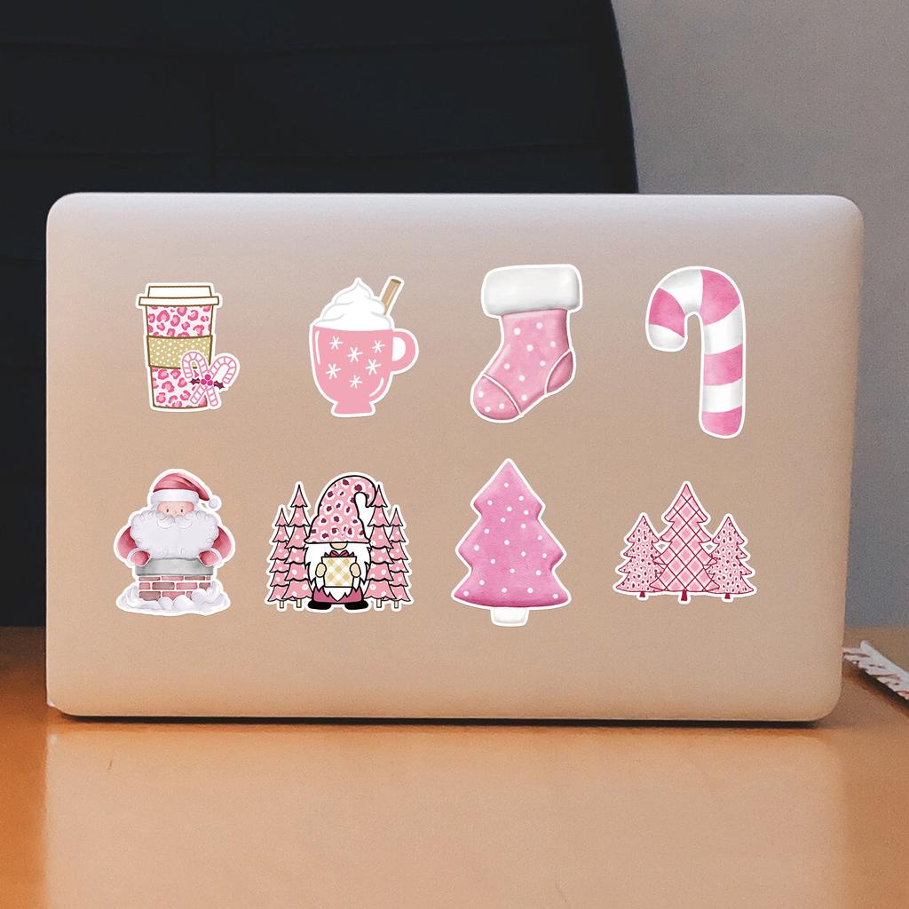 50 Pink Christmas Doodle Stickers Suitcase Car Laptop Mobile Phone Waterproof Decorative Stickers