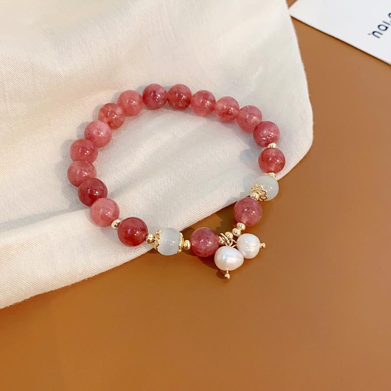 Natural Crystal Beaded Bracelet: Yellow & White Retro Wenwan Style, Light Luxury, High-End Jewelry