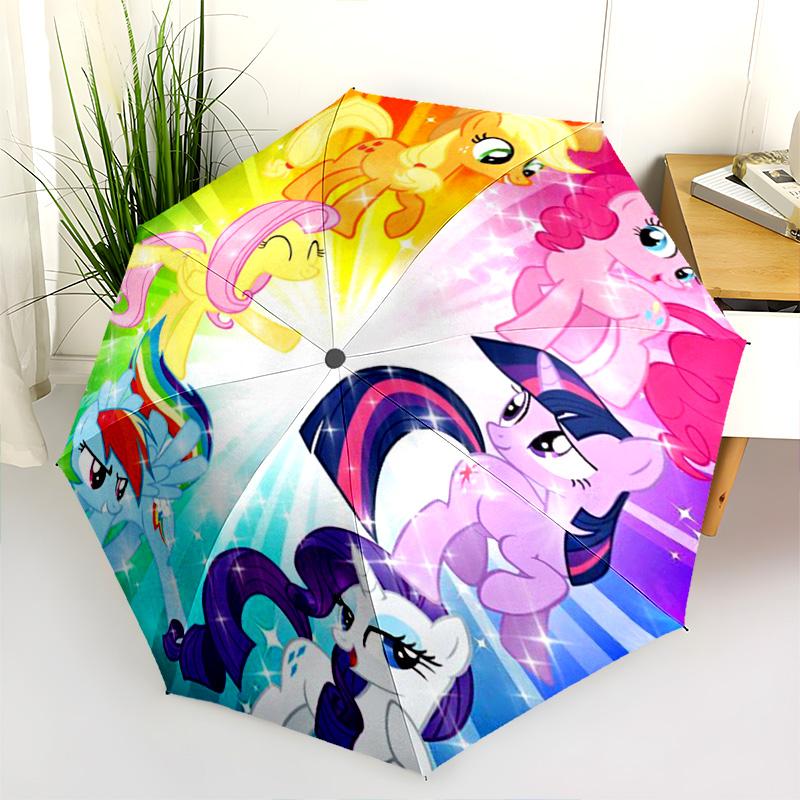 Rainbow Ponies Bright Folding Umbrella Portable Travel Three Folds Umbrella Printing