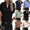 Summer Simple Casual Fashion V-neck Short-sleeved Linen Shirt T-shirt Women