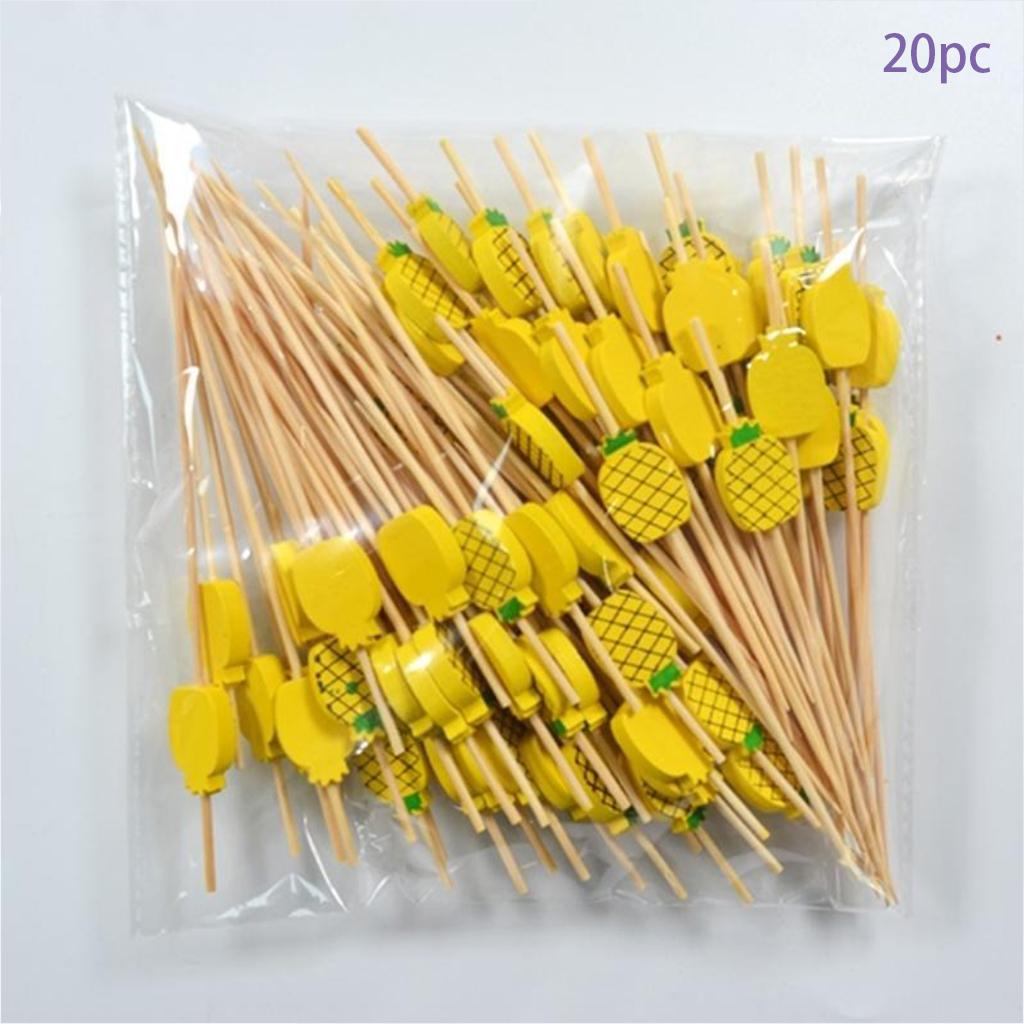 20pcs/set Hawaii Theme Fruit Sticks Flamingo Fruit Disposable Bamboo Sticks Summer Beach Party Supplies Hawaii Birthday Decors