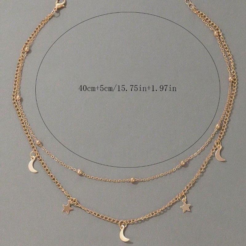Simple Double Layer Moon Star Pendant Clavicle Necklace For Women