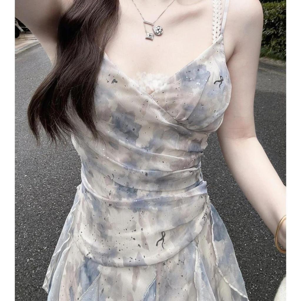 Elegant Summer Floral Camisole Dress for Women - Waist-Cinching, Slimming, Perfect for Beach Vacations