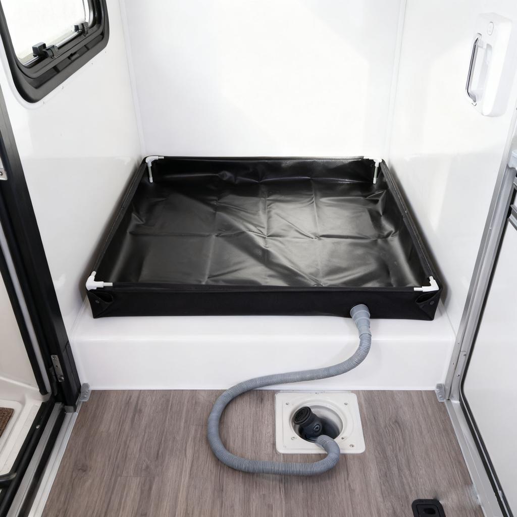 Tragbare Duschwanne 31,5x31,5x3,9 Zoll Faltbare Duschbasis mit Bodenablauf Abnehmbares Ablaufrohr für Zeltcamping Wohnmobil Strand