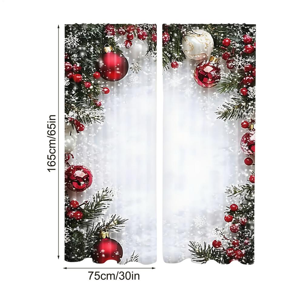 

2 Piece Christmas Window Curtains Ball Print Drapes Snowflake Pine Branch Pattern 2D Printed Holiday Decor Bedroom Living Room