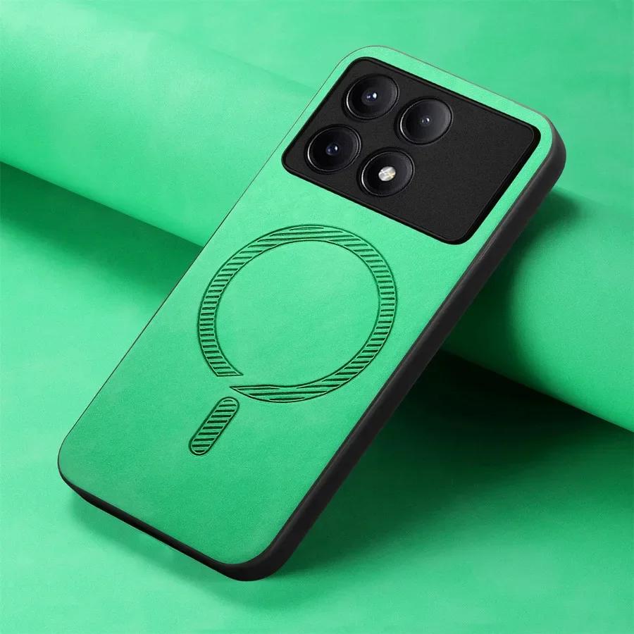 

Для Magsafe Магнитный чехол для телефона POCO X6 M6 Pro Роскошный простой кожаный чехол с беспроводной зарядкой, противоударный чехол для Poco X6 Neo F6pro F5 C65 Poco M6 зелёный