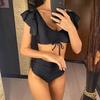 S- XL Sexy Lace Up Ruffled High Waist Bikini Female Swimsuit Women Swimwear Two-pieces Bikini Set Bather Bathing Suit Swim