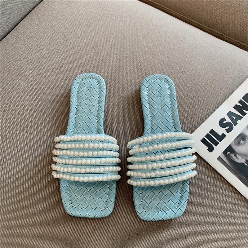 Fashion Sandals Flat Pearl Open Toe Shoes for Women 2025 Luxury Top Designs Woman Slippers Easy Wears Small Size Korea Style Eva Slides