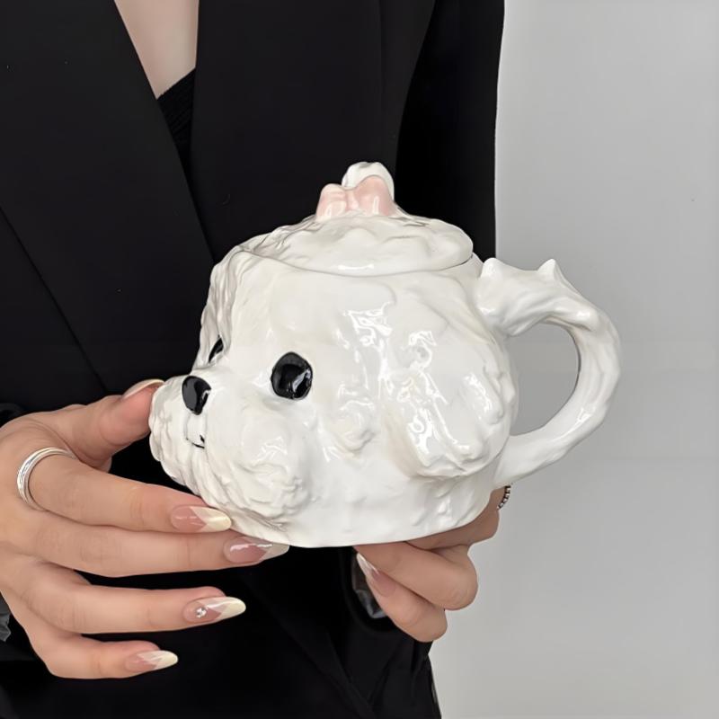 Niedliche Teddy-Hund-förmige Tasse Keramiktasse mit Untertasse Esstisch Kaffeetasse Milchtee-Becher Nachmittagstee-Teetasse Fruchtsaftbehälter