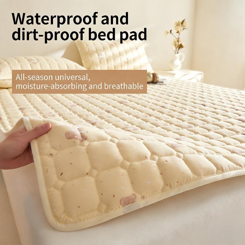 1pc Skin-Friendly Breathable Soft Square Pattern Sandwich Waterproof Mattress Protector,Bedspread,Mattress Cover,Fitted Sheet