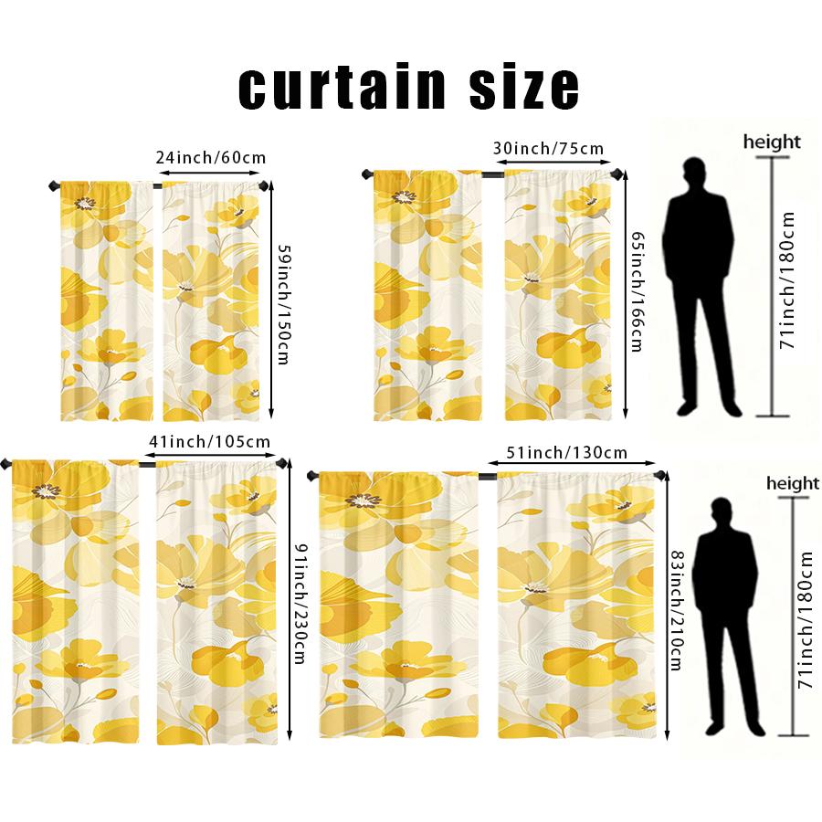 2PCS Multicolor Yellow Floral Swirl Pattern Curtains Rod Pocket Design For Bedroom And Living Room