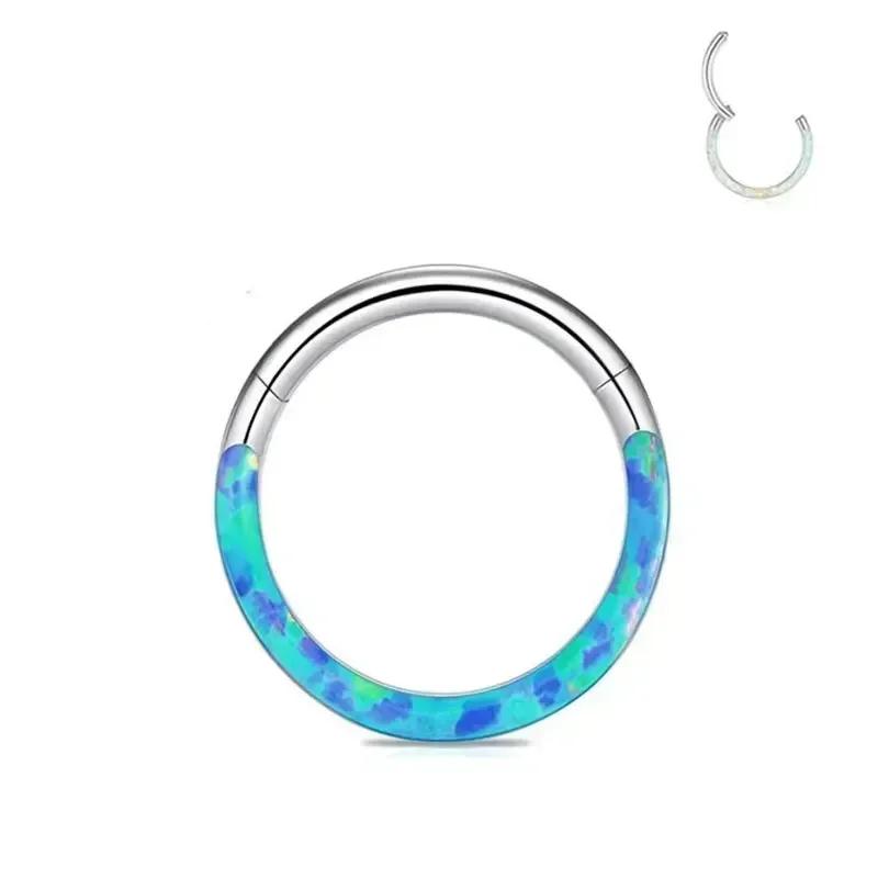 G23 Titanium Septum Piercing Nose Ring Opal Hinged Segment Clicker Ear Cartilage Earring Helix Lip Piercing Anodized Jewelry