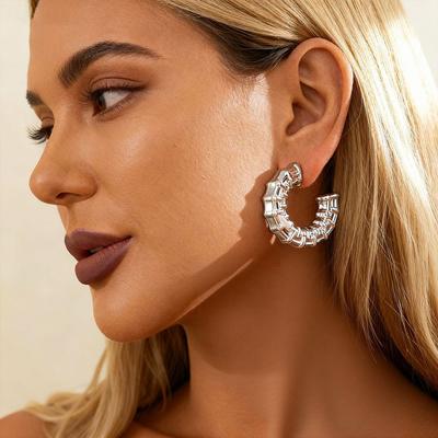 Metal Pleated Geometric Round C-shaped Silver Needle Stud Earrings, Environmentally Friendly Individual Cold Wind Earrings