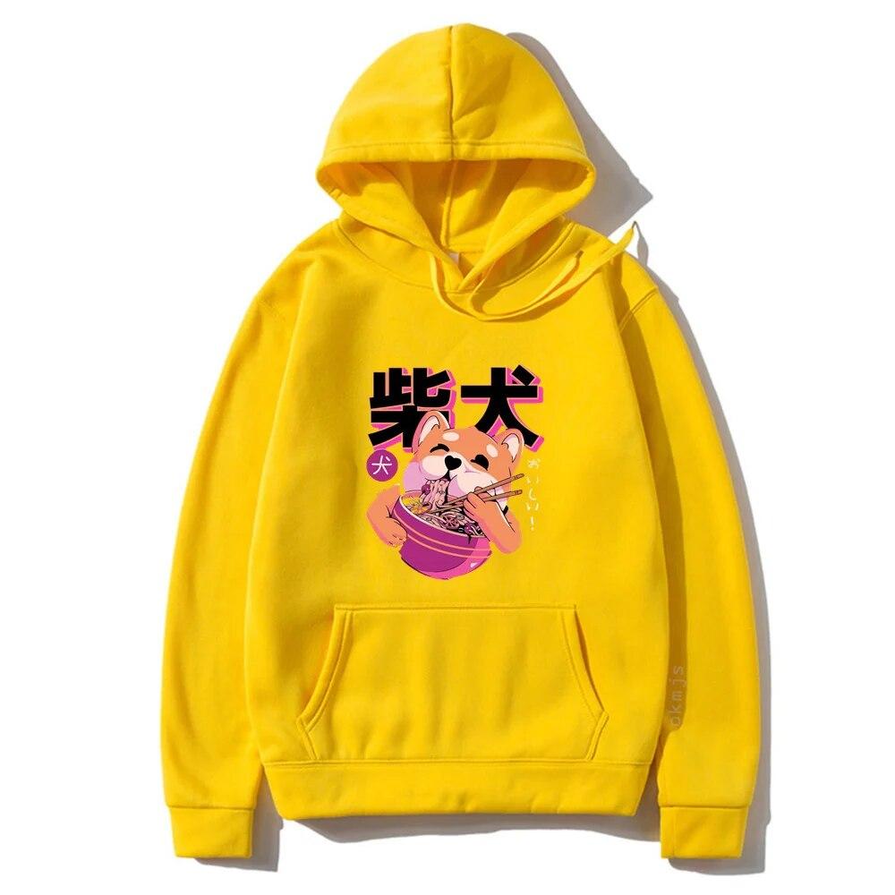 

Толстовки унисекс с принтом Shiba Inu Eating Ramen, оригинальный дизайн, свободные винтажные толстовки с длинными рукавами, одежда унисекс с капюшоном XL