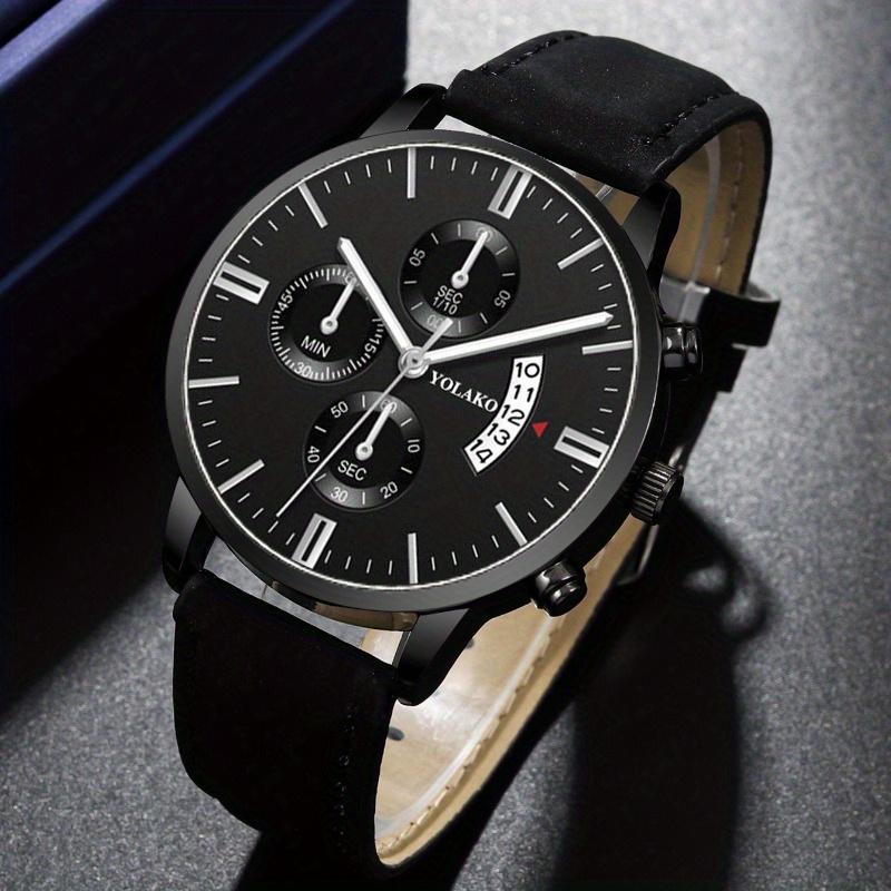 2-teiliges Set Herrenmode-Uhren Herren Neue Luxus-Leder-Kalender-Quarz-Uhren & Schwarze Leder-Geldbörse Herren-Geschenke Beste Wahl