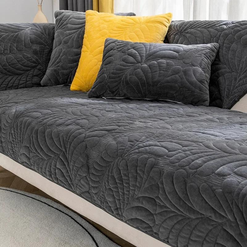 Winter Plush Sofa Cushion Four Seasons Universal Nordic High-end Thickened Cushion Simple Grey Non-slip Backrest Cover