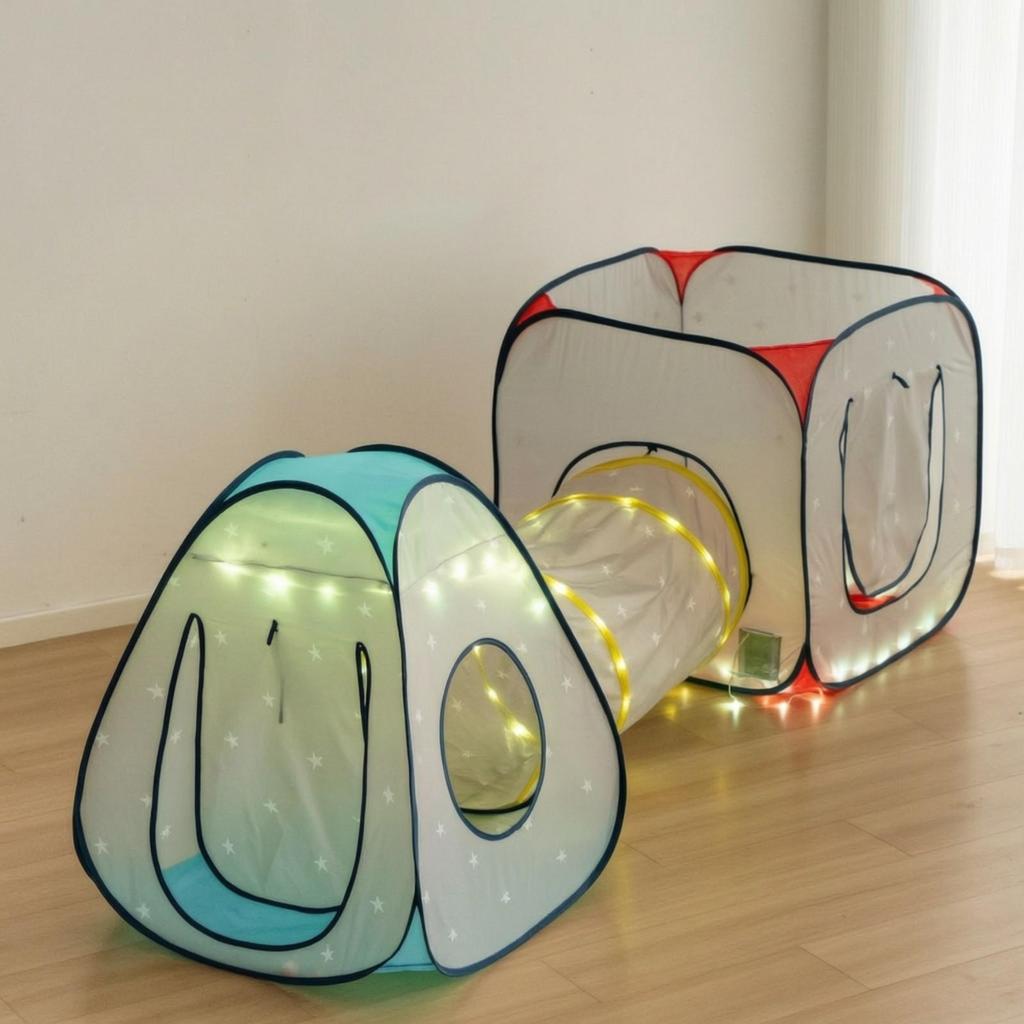 3 Pieces TwoSection Play Tent with Indoor Cloth Tunnel Young Child Playhouse for
