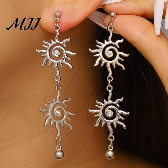 Retro Bohemian Earrings Bracelet Double Sun Spiral Pendant Ethnic Style Micro-Paved Cubic Zirconia Inlaid Shape Drop Jewelry Gift